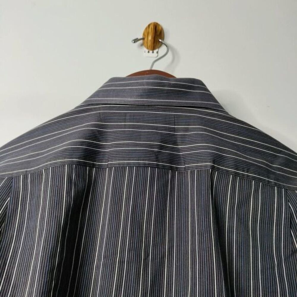 Black Brown 1826 Men M Black/Blue/White Stripe Long Sleeve Button Up Dress Shirt - Picture 5 of 8